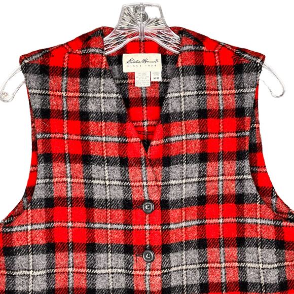 Vintage Eddie Bauer Vest Wool Red Plaid Lumberjack Women's M - Picture 3 of 9
